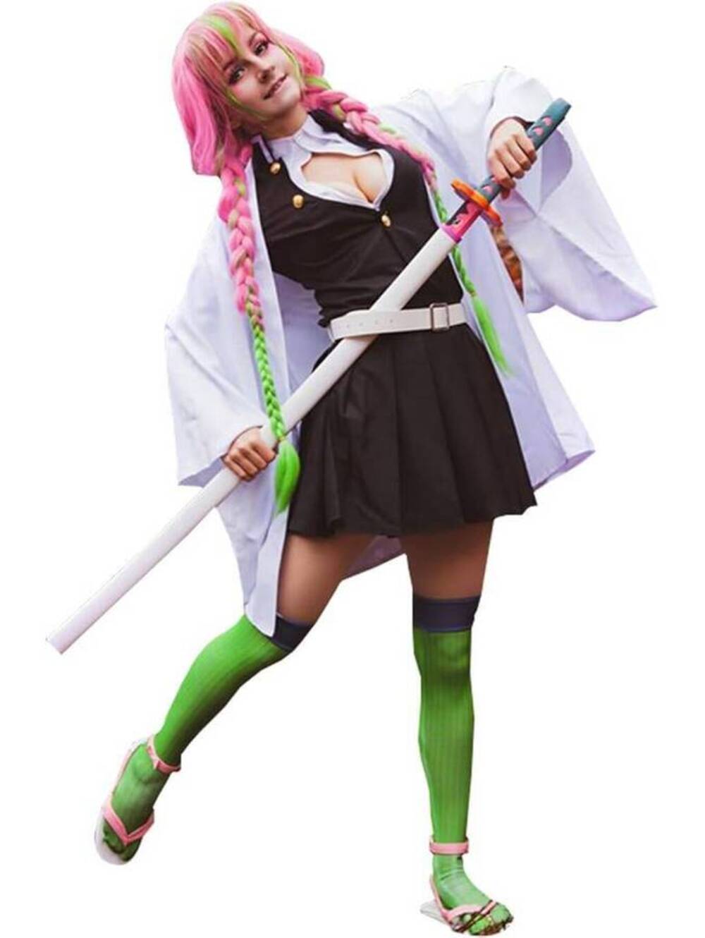 NWOT Nuoql Mitsuri Kanroji Anime Cosplay Costume Set, No Sword, No Hair, Large